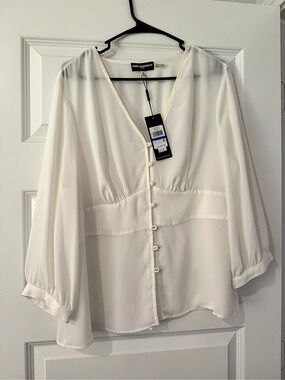 KARL LAGERFELD White Blouse Size XL NWT